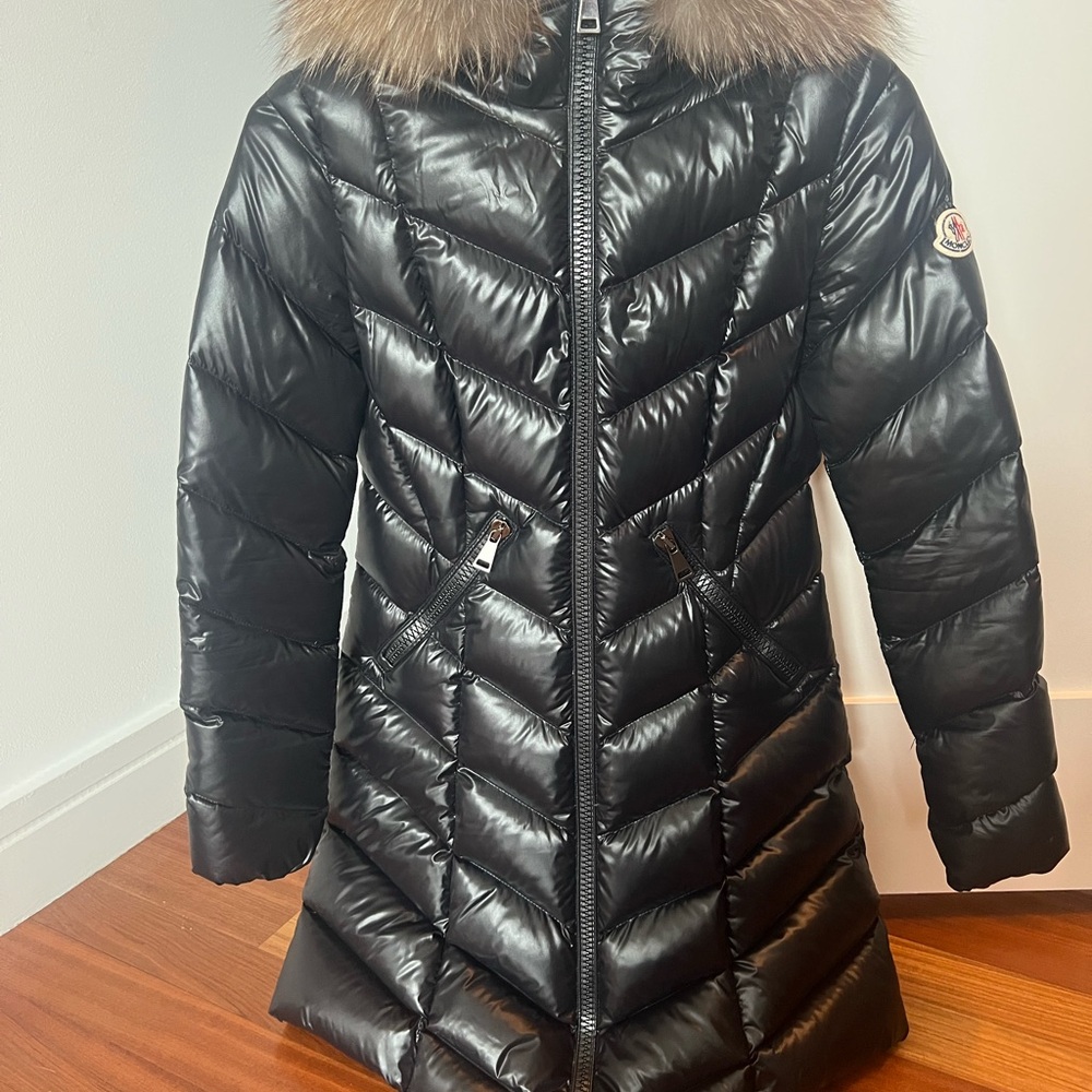 Moncler Black Down Jacket with Fur Trim